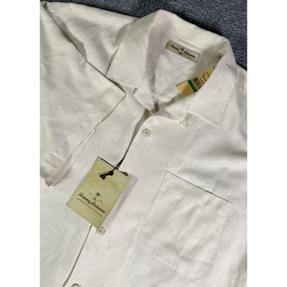 NWT Tommy Bahama Hawaiian Shirt Mens Large 100% Silk Ivory Camp Floral Jacquard
